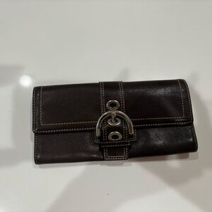 Coach Vintage Dark Chocolate Brown Leather Silver Buckle Tri-Fold Wallet